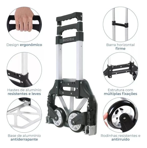 Carrinho Dobrável Reforçado 75kg Portátil (PROMOÇÃO) - Imagem 2