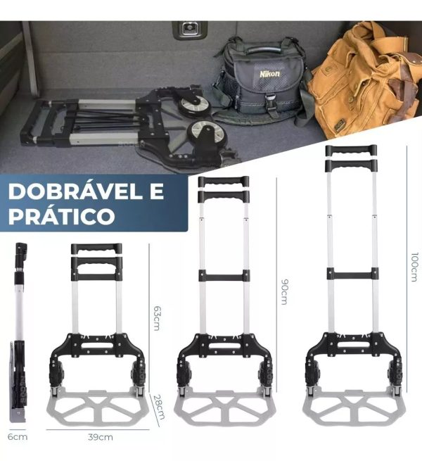 Carrinho Dobrável Reforçado 75kg Portátil (PROMOÇÃO) - Imagem 3