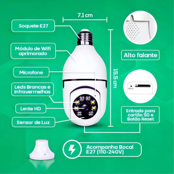 Câmera Lâmpada 360° Wi-Fi com App (PROMOÇÃO) - Imagem 3